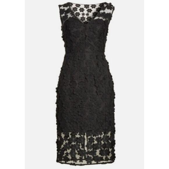 Milly Mari Floral Applique Sheath Lace Overlay Black Short Dress 4 LBD Cocktail - Picture 6 of 13